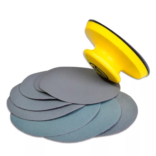 Blue Dolphin tépőzáras kézi csiszolóblokk szett 125 mm – ergonomikus csiszolófelfogó + 10 db csiszolókorong