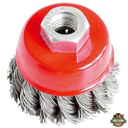 drótcsiszoló fazékkefe (sarokcsiszolóra) ; sodrott erős 65mm, max. 12500 ford/perc, 0,5 mm szálvastagság