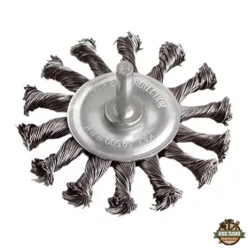   drótcsiszoló körkefe, 75mm, fúrógépbe fogható: 6mm csap, sodrott erős, hullámos szálú, max 12.500 ford/perc