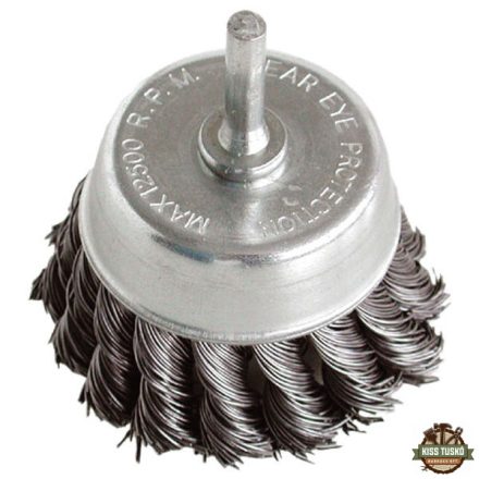 drótcsiszoló fazékkefe, 75mm, O 6mm-es csap, fúróba fogható, sodrott erős, max. 4500 ford/perc