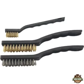  drótkefe klt., 3 db: réz- és rozsdamentes acél szál; 3×7 sor, 180mm, 3×12 sor, 220mm, műanyag nyél