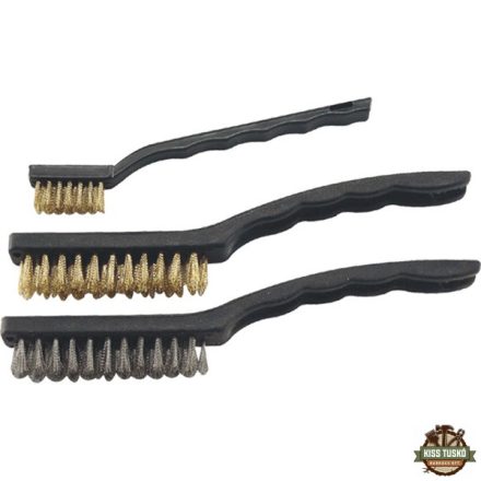 drótkefe klt., 3 db: réz- és rozsdamentes acél szál; 3×7 sor, 180mm, 3×12 sor, 220mm, műanyag nyél