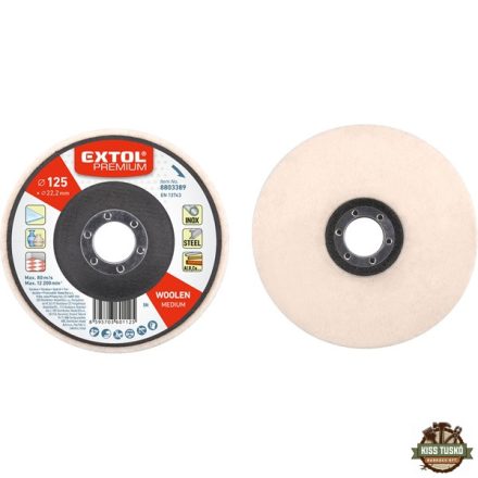 polírozó filc, sima korong, INOX, acél és ALU munkadarabok polírozására 125×15mm (darabáras, de csak ötösével rendelhető