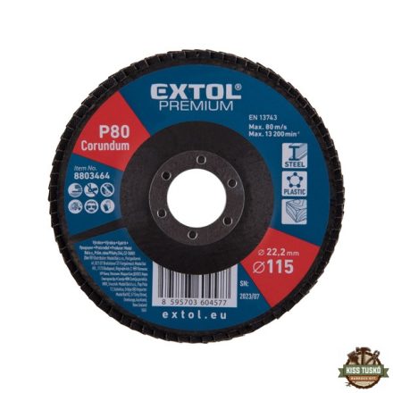 lamellás csiszoló acél, Alu, műa. és fa munkadarabok csiszolására, 115×22mm; P80, kúpos, max.:13.200 ford./perc, EN13743