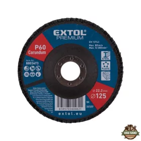   lamellás csiszoló acél, Alu, műa. és fa munkadarabok csiszolására, 125×22mm; P80, kúpos, max.:12.300 ford./perc, EN13743