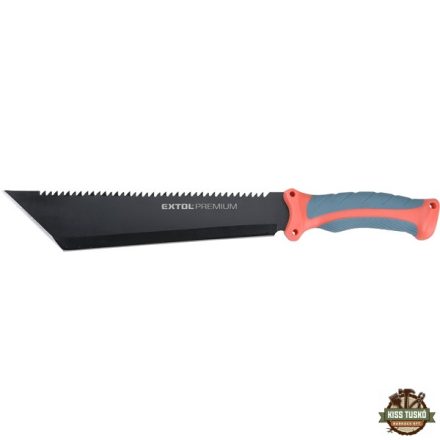 bozótvágó kés (machete), teljes/penge hossz: 395/260mm, fogazott rozsdamentes acél penge, PP+TPR nyél, nylon tok