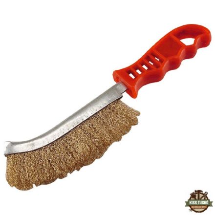drótkefe hajlított, műanyag nyél; rezezett, 24cm, 30mm szálhossz