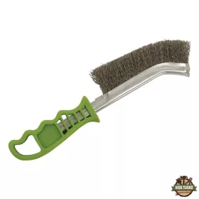   drótkefe hajlított, műanyag nyél; rozsdamentes acél, 24cm, 30mm szálhossz