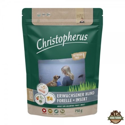 Christopherus Dog Adult Grain Free Pisztráng és rovar Small & medium 750g