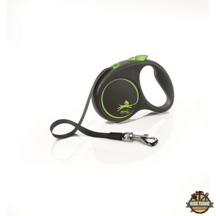 Flexi Black Design szalagos automata póráz S 5m 15kg-ig zöld