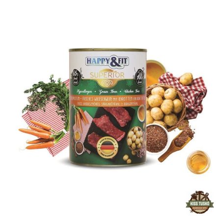 Happy&Fit Superior Dog konzerv friss vaddisznóhús sárgarépával, burgonyával 400g