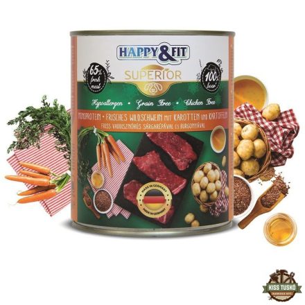 Happy&Fit Superior Dog konzerv friss vaddisznóhús sárgarépával, burgonyával 800g