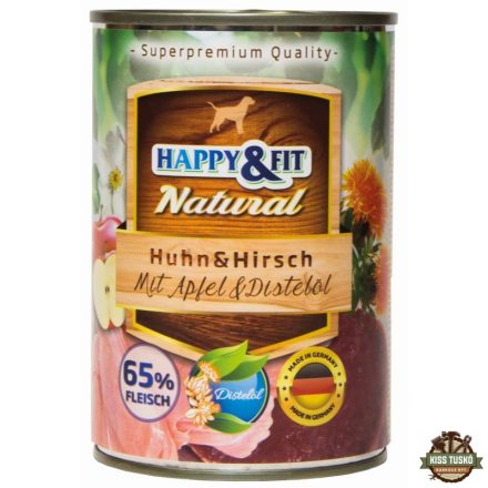 Happy&Fit Natural Dog konzerv csirke, szarvas almával és sáfrányolajjal 400g