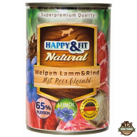 Happy&Fit Natural Dog konzerv junior bárány, marha rizzsel és lenmagolajjal 400g