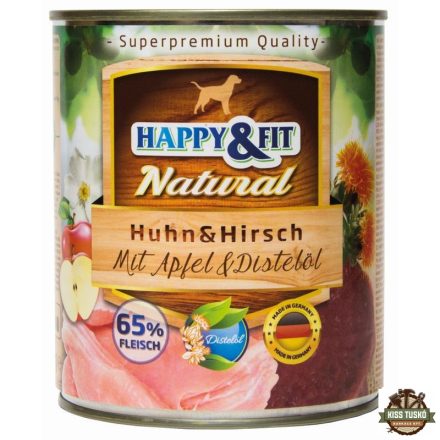 Happy&Fit Natural Dog konzerv csirke, szarvas almával és sáfrányolajjal 800g
