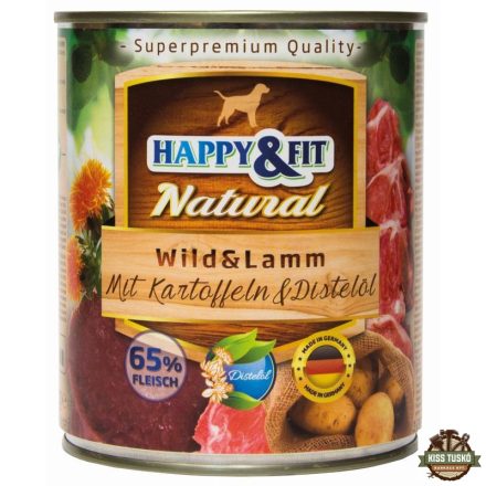 Happy&Fit Natural Dog konzerv vadhús, bárány burgonyával és sáfrányolajjal 800g