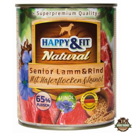 Happy&Fit Natural Dog konzerv senior bárány, marha zabliszttel és lenmagolajjal 800g