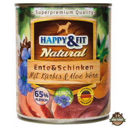 Happy&Fit Natural Dog konzerv kacsa, sonka sütőtökkel és aloe verával 800g
