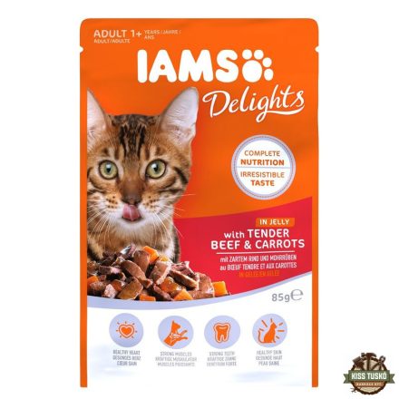 Iams Cat Delights Marhahús és répa falatok, zamatos aszpikban nedves macskatáp 85g
