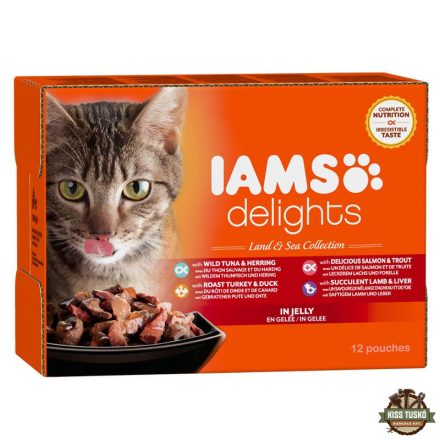 Iams Cat Delights LAND&SEA IN JELLY multipack, többféle íz, zamatos aszpikban 12x85g