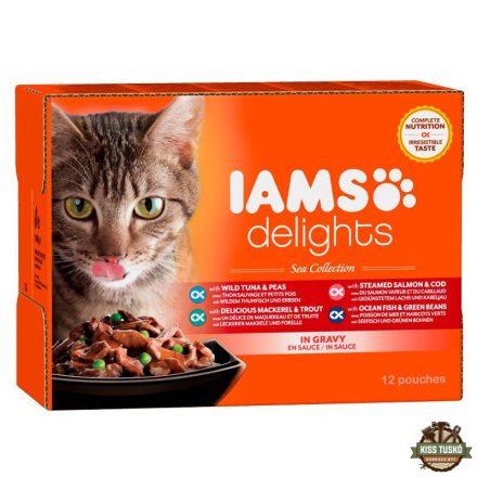 Iams Cat Delights SEA IN GRAVY multipack, többféle halas íz, ízletes szószban 12x85g