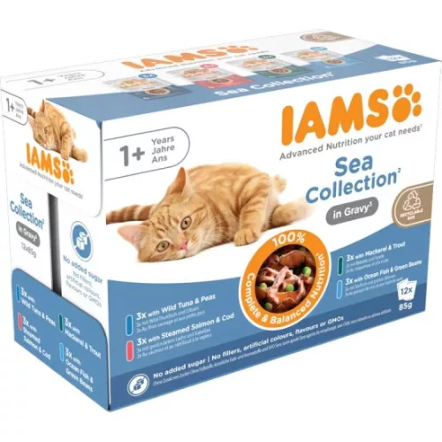 Iams Cat Delights alutasak Sea in gravy Multipack, többféle halas íz, ízletes szószban 12x85g