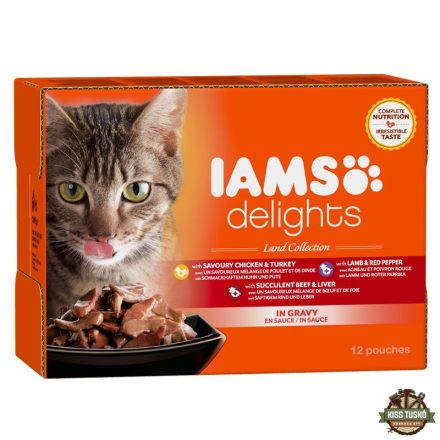 Iams Cat Delights LAND IN GRAVY multipack, többféle íz, ízletes szószban 12x85g
