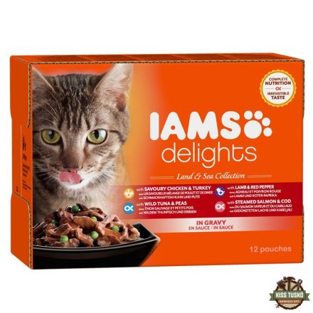 Iams Cat Delights LAND & SEA IN GRAVY multipack, többféle íz, ízletes szószban 12x85g