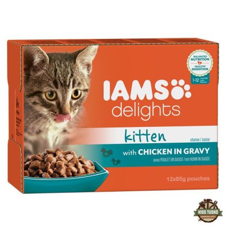 Iams Cat Delights Kitten & Junior csirke falatkák ízletes szószban, multipack 12x85g