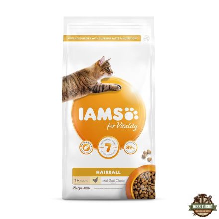 Iams Cat Adult Hairball Control csirke macskatáp 2kg