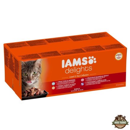 Iams Cat Delights Land & sea Multipack Aszpikban nedves macskatáp 48x85g