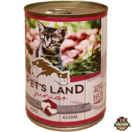 Pet s Land Cat Junior Konzerv Marhamáj-Bárányhús almával 415g