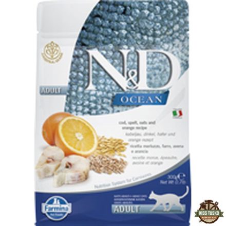N&D Cat Ocean tőkehal, tönköly, zab & narancs adult 300g