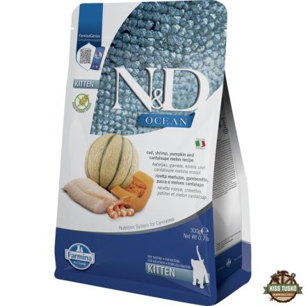N&D Ocean Cat tőkehal,garnéla,sütőtök & sárgadinnye Kitten 300g
