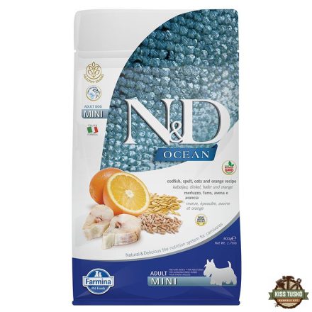 N&D Dog Ocean tőkehal, tönköly, zab & narancs adult mini 800g