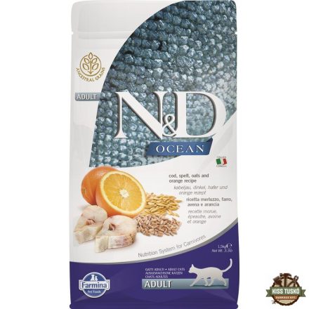 N&D Cat Ocean tőkehal, tönköly, zab & narancs adult 1,5kg