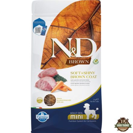 N&D Soft&Shiny Brown Coat Dog bárány, spirulina&sárgarépa adult mini 2kg