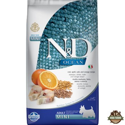 N&D Dog Ocean tőkehal, tönköly, zab & narancs adult mini 2,5kg