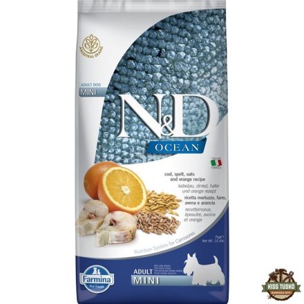 N&D Dog Ocean tőkehal, tönköly, zab & narancs adult mini 7kg