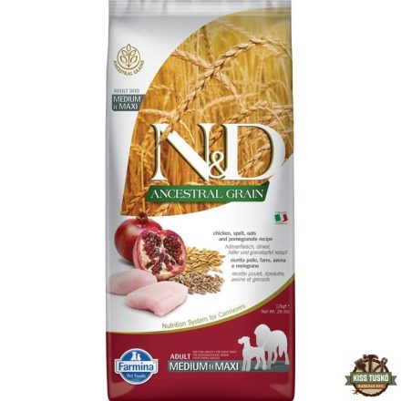 N&D Dog Ancestral Grain csirke, tönköly, zab & gránátalma adult medium & maxi 12kg