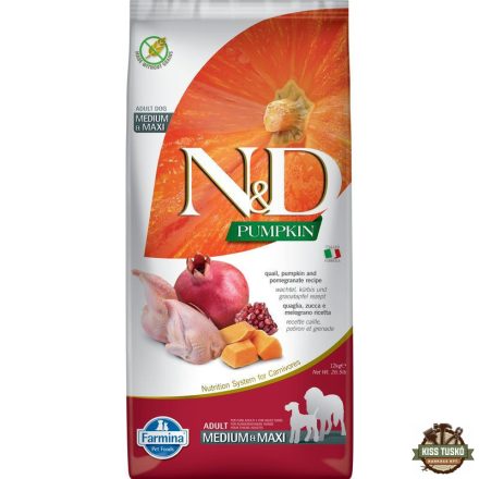 N&D Pumpkin Dog fürj & sütőtök,gránátalma adult medium & maxi 12kg