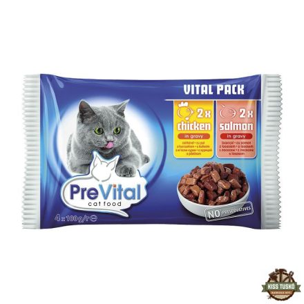 Prevital Alutasakos Macskaeledel Csirke-Lazac 4x100gr Multipack