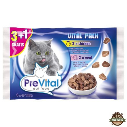 Prevital Alutasakos Macskaeledel 4x 100g ( 2db Csirke, 2db Borjú) Multipack
