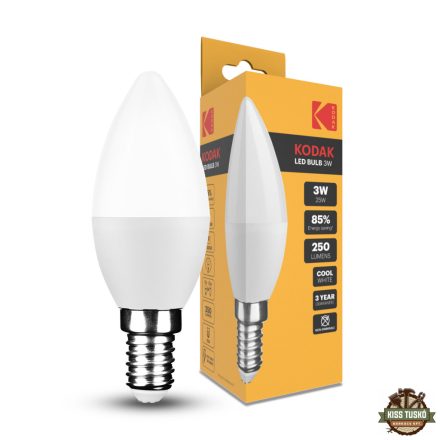 KODAK Max LED Izzó Gyertya (Candle) C37 3W E14 270° 4000K (250 lumen)