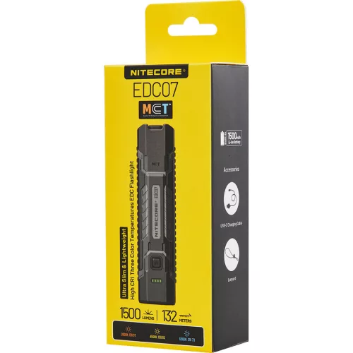 Nitecore Elemlámpa EDC07 (Beépített Li-Ion) MCT UHE LED (1500 lumen) Fekete