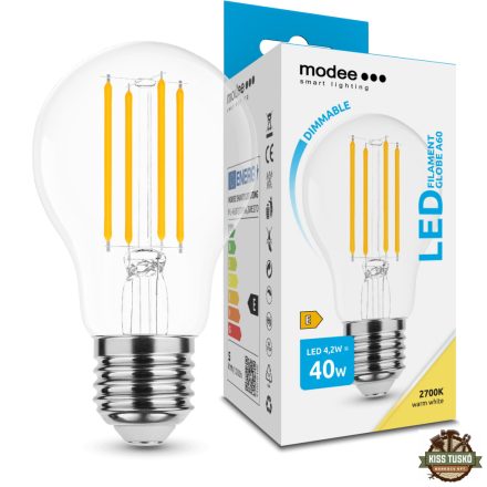 Modee LED Izzó Filament A60 4,2W E27 360° 2700K (470 lumen) dimm. ERP