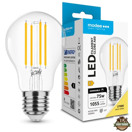 Modee LED Izzó Filament A60 8W E27 360° 2700K (1055 lumen) dimm. ERP