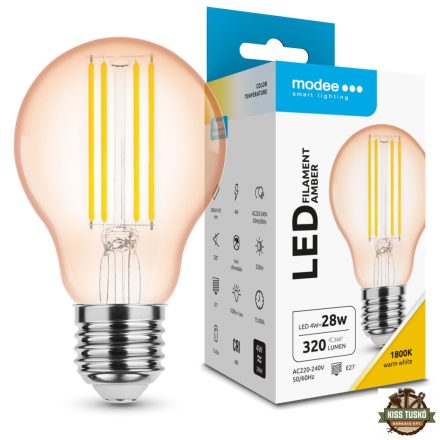 Modee LED Filament Amber Globe A60 4W E27 320° 1800K (360 lumen)