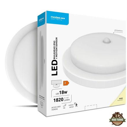 Modee LED Bulkhead Kerek 18W 4000K (D195x45mm) IP65+PIR (1820 lumen) fehér ERP