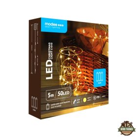   Modee Karácsonyi LED Füzér Réz Elemes C1010 (50LED/5m/10cm) warm